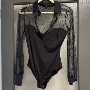 Thistle and Spire Black Sheer Polka Dot Bodysuit